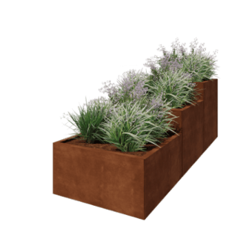 Corten terasest lillekast - 3-osaline astmemudel  - 240 x 80 x 80 cm - Põhjalauaga
