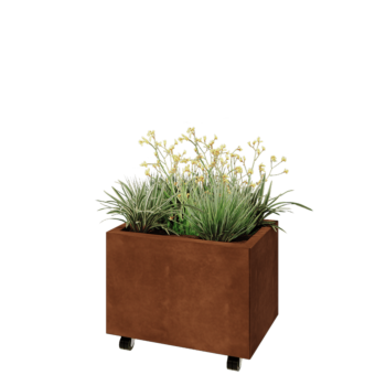 Corten terasest lillekast - Ristkülik - 60 x 40 x 40 cm - Põhjalauaga - Ratastega