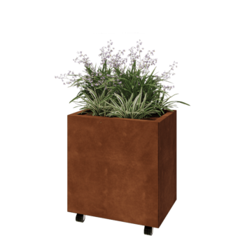 Corten terasest lillekast - Ristkülik - 60 x 40 x 60 cm - Põhjalauaga - Ratastega