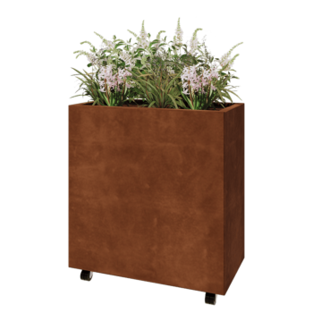 Corten terasest lillekast - Ristkülik - 80 x 40 x 80 cm - Põhjalauaga - Ratastega