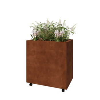 Corten terasest lillekast - Ristkülik - 80 x 50 x 80 cm - Põhjalauaga - Ratastega