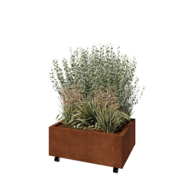 Corten terasest lillekast - Ristkülik - 80 x 60 x 30 cm - Põhjalauaga - Ratastega