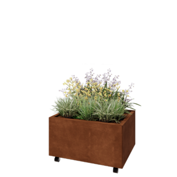 Corten terasest lillekast - Ristkülik - 80 x 60 x 40 cm - Põhjalauaga - Ratastega