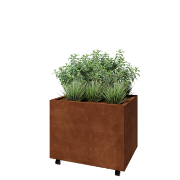 Corten terasest lillekast - Ristkülik - 80 x 60 x 60 cm - Põhjalauaga - Ratastega