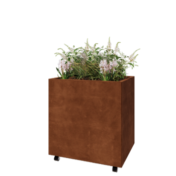 Corten terasest lillekast - Ristkülik - 80 x 60 x 80 cm - Põhjalauaga - Ratastega
