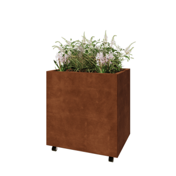 Corten terasest lillekast - Ristkülik - 80 x 60 x 80 cm - Põhjalauaga - Ratastega
