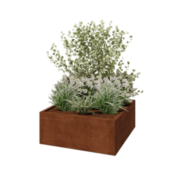 Corten terasest lillekast - Ruut - 100 x 100 x 40 cm - Põhjalauaga