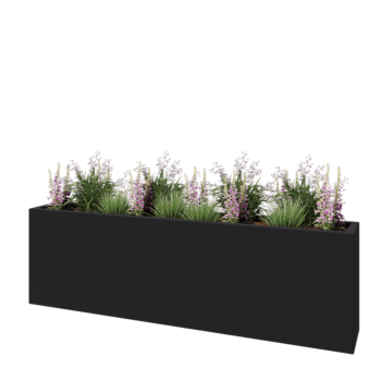 klaaskiudne lillekast - Ristkülikukujuline - 200 x 30 x 60 cm - RAL7021 matt (must hall) - Põhjaga