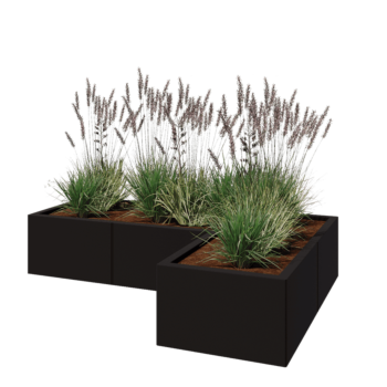 Terasest lillekast - L-kuju - 150 x 100 x 30 cm - RAL9005 matt (must) - Ilma põhjalauata