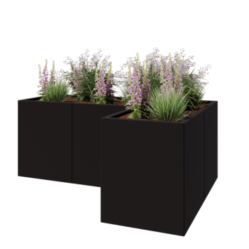 Terasest lillekast - L-kuju - 150 x 100 x 60 cm - RAL9005 matt (must) - Ilma põhjalauata
