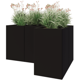 Terasest lillekast - L-kuju - 150 x 100 x 80 cm - RAL9005 matt (must) - Põhjalauaga