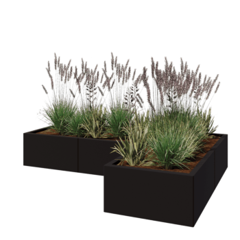Terasest lillekast - L-kuju - 180 x 120 x 30 cm - RAL9005 matt (must) - Ilma põhjalauata