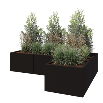 Terasest lillekast - L-kuju - 180 x 120 x 40 cm - RAL9005 matt (must) - Ilma põhjalauata