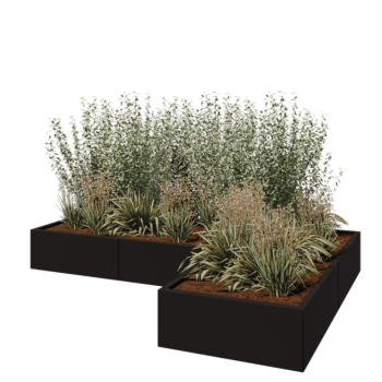 Terasest lillekast - L-kuju - 240 x 160 x 30 cm - RAL9005 matt (must) - Põhjalauaga