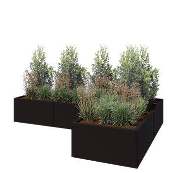 Terasest lillekast - L-kuju - 240 x 160 x 40 cm - RAL9005 matt (must) - Põhjalauaga