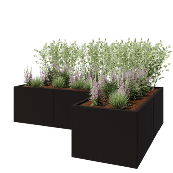 Terasest lillekast - L-kuju - 240 x 160 x 60 cm - RAL9005 matt (must) - Põhjalauaga