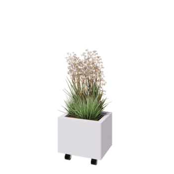 Terasest lillekast - Ristkülik - 40 x 30 x 30 cm - RAL9010 matt (valge) - Põhjalauaga - Ratastega