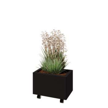 Terasest lillekast - Ristkülik - 50 x 30 x 30 cm - RAL9005 matt (must) - Põhjalauaga - Ratastega