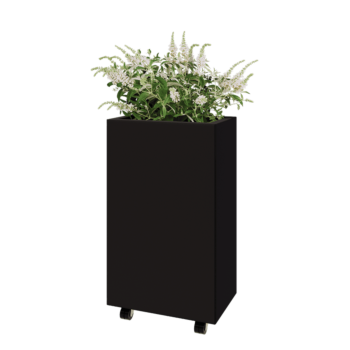 Terasest lillekast - Ristkülik - 50 x 30 x 80 cm - RAL9005 matt (must) - Põhjalauaga - Ratastega