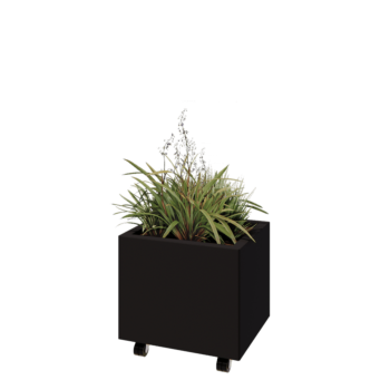 Terasest lillekast - Ristkülik - 50 x 40 x 40 cm - RAL9005 matt (must) - Põhjalauaga - Ratastega