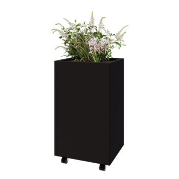 Terasest lillekast - Ristkülik - 50 x 40 x 80 cm - RAL9005 matt (must) - Põhjalauaga - Ratastega