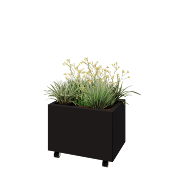 Terasest lillekast - Ristkülik - 60 x 40 x 40 cm - RAL9005 matt (must) - Põhjalauaga - Ratastega