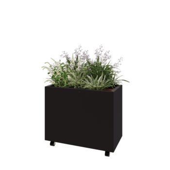 Terasest lillekast - Ristkülik - 80 x 40 x 60 cm - RAL9005 matt (must) - Põhjalauaga - Ratastega