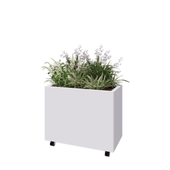Terasest lillekast - Ristkülik - 80 x 40 x 60 cm - RAL9010 matt (valge) - Põhjalauaga - Ratastega