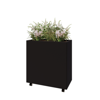 Terasest lillekast - Ristkülik - 80 x 40 x 80 cm - RAL9005 matt (must) - Põhjalauaga - Ratastega