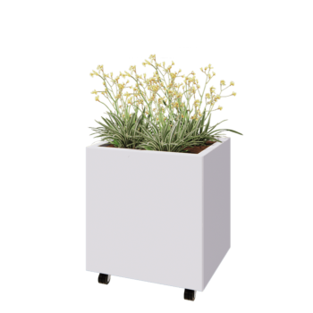 Terasest lillekast - Ristkülik - 60 x 50 x 60 cm - RAL9010 matt (valge) - Põhjalauaga - Ratastega