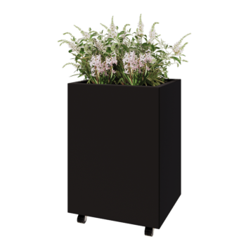 Terasest lillekast - Ristkülik - 60 x 50 x 80 cm - RAL9005 matt (must) - Põhjalauaga - Ratastega