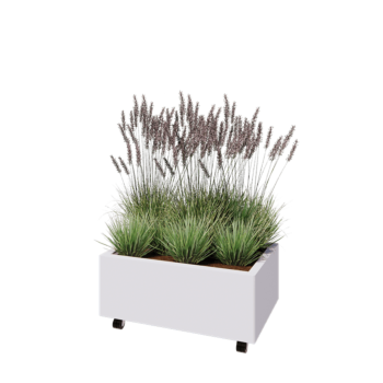 Terasest lillekast - Ristkülik - 80 x 50 x 30 cm - RAL9010 matt (valge) - Põhjalauaga - Ratastega