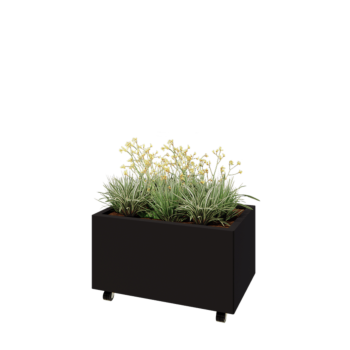 Terasest lillekast - Ristkülik - 80 x 50 x 40 cm - RAL9005 matt (must) - Põhjalauaga - Ratastega