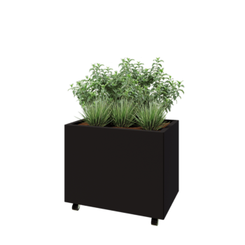 Terasest lillekast - Ristkülik - 80 x 50 x 60 cm - RAL9005 matt (must) - Põhjalauaga - Ratastega