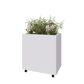 Terasest lillekast - Ristkülik - 80 x 50 x 80 cm - RAL9010 matt (valge) - Põhjalauaga - Ratastega