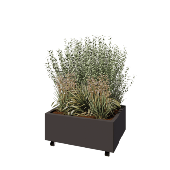 Terasest lillekast - Ristkülik - 80 x 60 x 30 cm - Muu RAL värv - Põhjalauaga - Ratastega