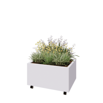 Terasest lillekast - Ristkülik - 80 x 60 x 40 cm - RAL9010 matt (valge) - Põhjalauaga - Ratastega