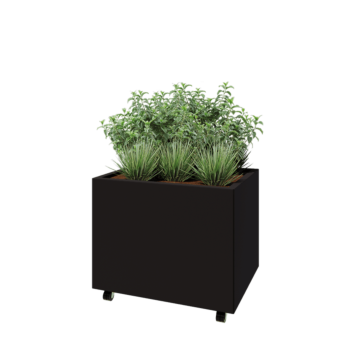 Terasest lillekast - Ristkülik - 80 x 60 x 60 cm - RAL9005 matt (must) - Põhjalauaga - Ratastega