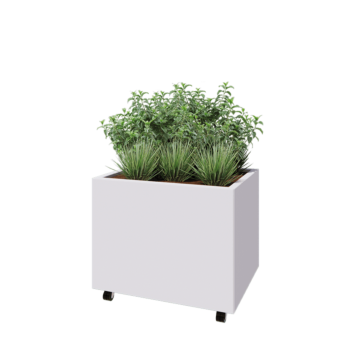 Terasest lillekast - Ristkülik - 80 x 60 x 60 cm - RAL9010 matt (valge) - Põhjalauaga - Ratastega
