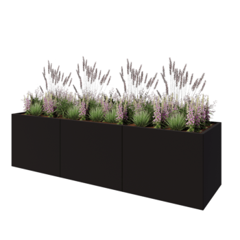 Terasest lillekast XXL - Ristkülik - 300 x 80 x 80 cm - RAL9005 matt (must) - Põhjalauaga