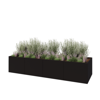 Terasest lillekast XXL - Ristkülik - 400 x 120 x 80 cm - RAL9005 matt (must) - Ilma põhjalauata