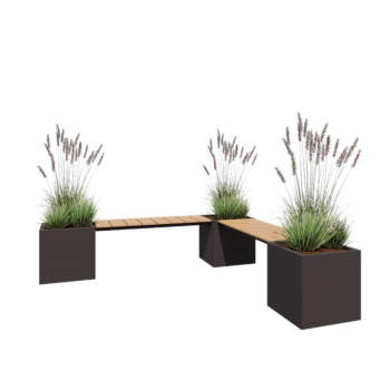 Terasest lillekast - Ruut - Nurgakomplekt - 221,2 x 221,2 x 50 cm - RAL7016 matt (antratsiithall) - Põhjalauaga - Pingikesega