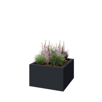 klaaskiudne lillekast - Ruut - 100 x 100 x 60 cm - RAL7021 matt (must hall) - Põhjaga