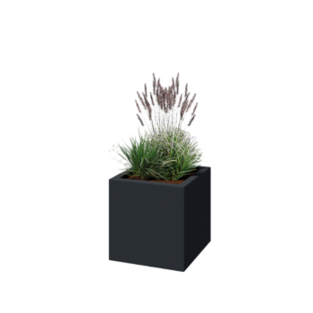 klaaskiudne lillekast - Ruut - 50 x 50 x 50 cm - RAL7021 matt (must hall) - Põhjaga