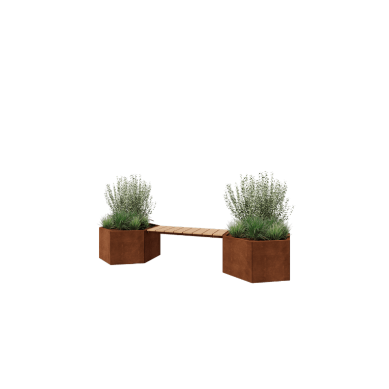 Corten terasest lillekast - Kuusnurk - 294,4 x 99,3 x 50 cm - Pingikesega - Ilma põhjalauata