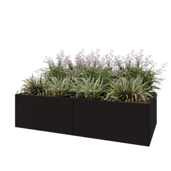 Terasest lillekast XXL - Ristkülik - 200 x 100 x 50 cm - RAL9005 matt (must) - Ilma põhjalauata
