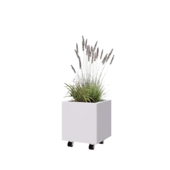 Terasest lillekast - Ruut - 40 x 40 x 40 cm - RAL9010 matt (valge) - Põhjalauaga - Ratastega