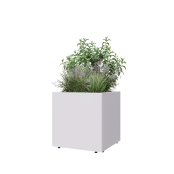 Terasest lillekast - Ruut - 60 x 60 x 60 cm - RAL9010 matt (valge) - Põhjalauaga - Jalgadega
