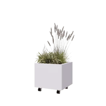 Terasest lillekast - Ruut - 50 x 50 x 40 cm - RAL9010 matt (valge) - Põhjalauaga - Ratastega