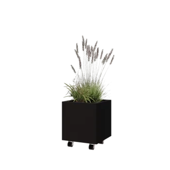 Terasest lillekast - Ruut - 40 x 40 x 40 cm - RAL9005 matt (must) - Põhjalauaga - Ratastega